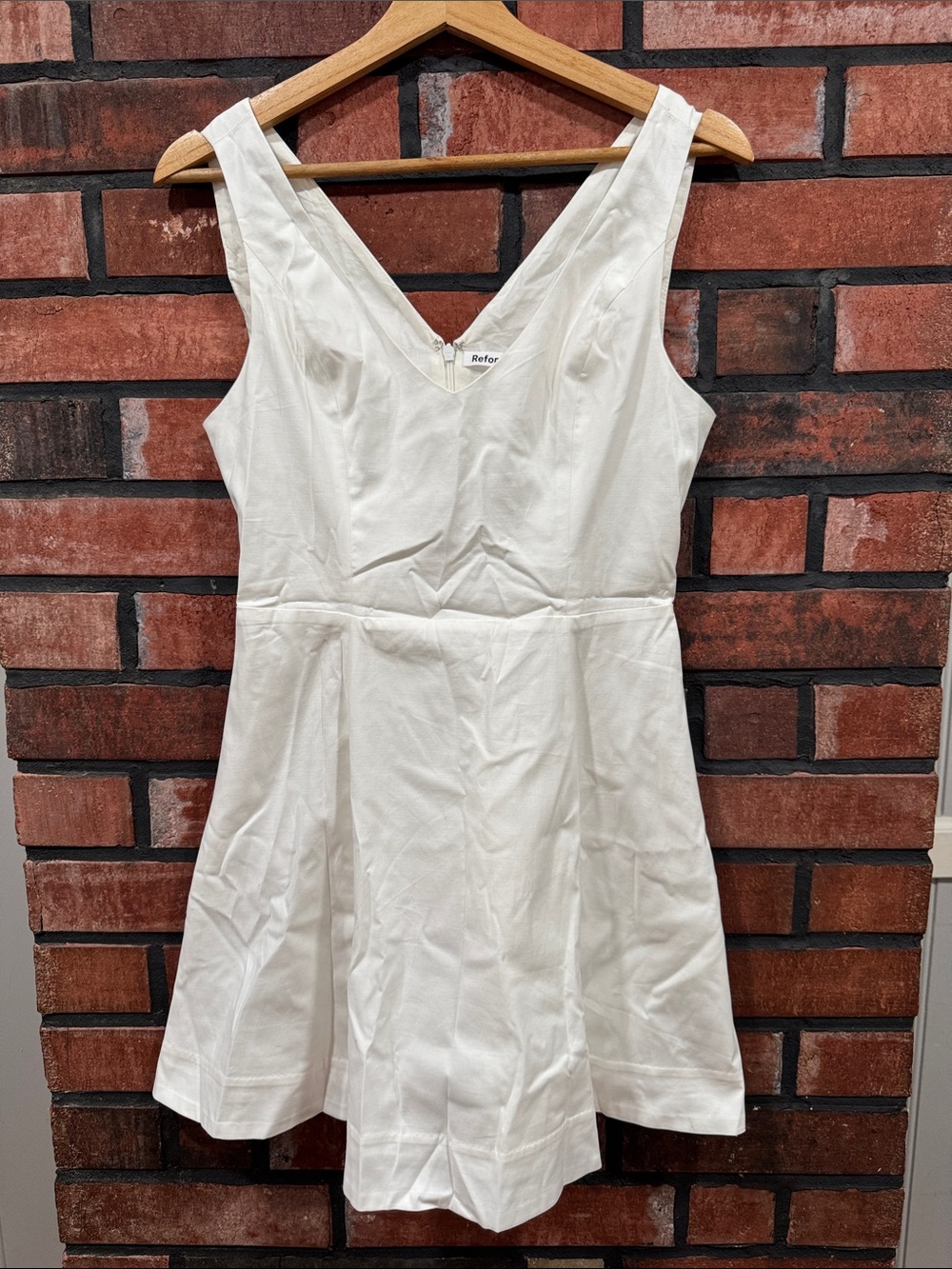 reformation White V-Neck Sleeveless A-Line Dress